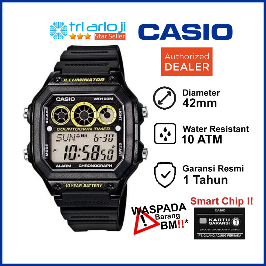 CASIO AE-1300WH-1AVDF Jam Tangan Pria Digital AE-1300WH-1A AE1300WH AE1300