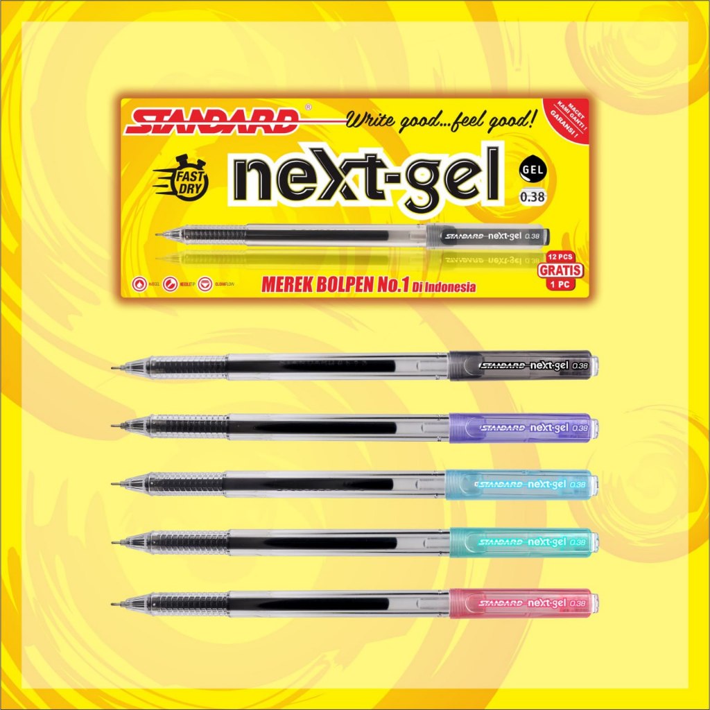 

Per Lusin (12 + 1) / Pulpen Standard NEXT GEL 0.38 Bolpen Tinta Hitam Pena Pen Standard