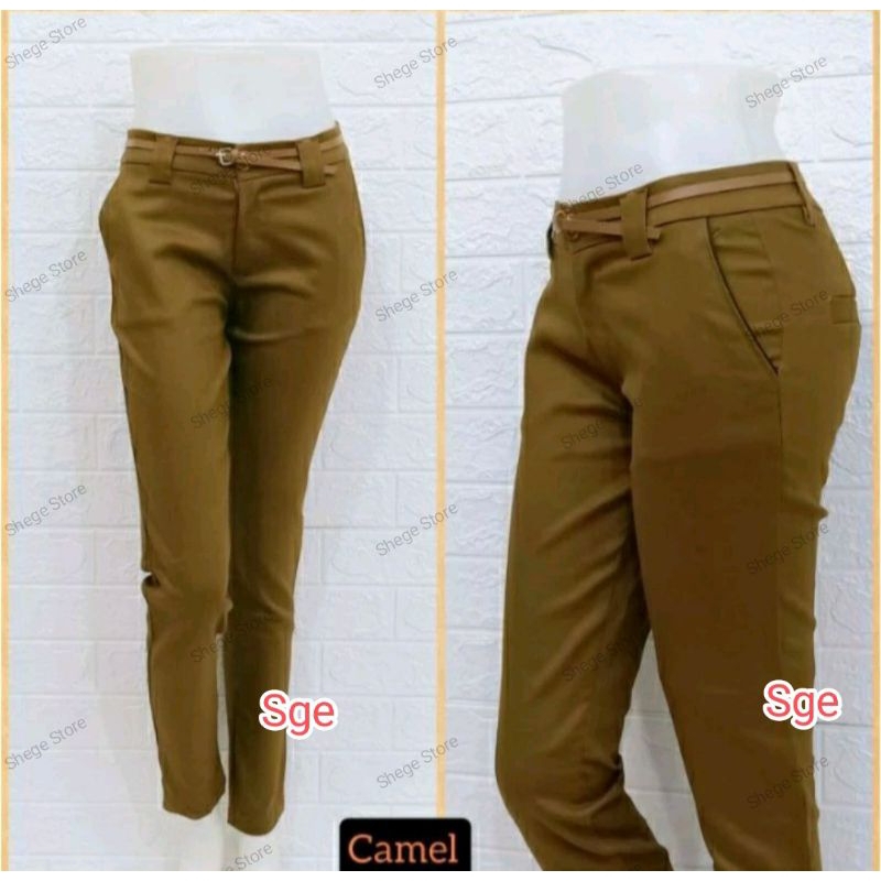 Celana  Chinos  Kerja kantor casual Wanita Panjang bahan Katun