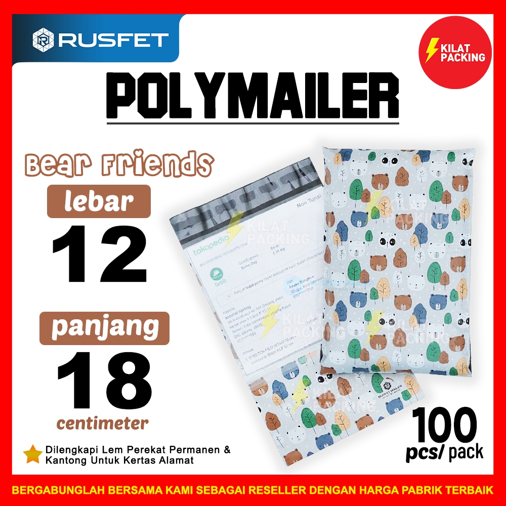 

POLYMAILER MOTIF BERUANG LUCU 12CM X 18CM / AMPLOP PLASTIK PACKING RUSFET PREMIUM TERMURAH - PACK