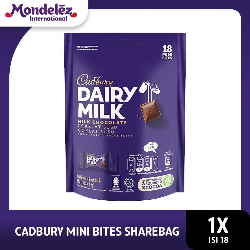 

Cadbury Dairy Milk Mini Bites Sharebag / Snack Coklat Mini Isi 18 's