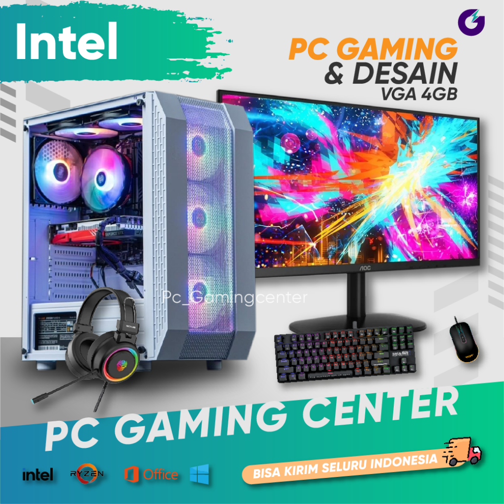 PC GAMING FULL SET INTEL I7 RAM 16GB VGA 4GB SSD 512GB CPU KOMPUTER RAKITAN GAME EDITING LIVE STREAM