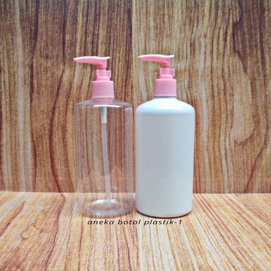 Botol Pump 500ml Clear / Botol 500ml Clear Tutup Pump Clip Lock Pink / Botol Sabun 500ml Model Pet B