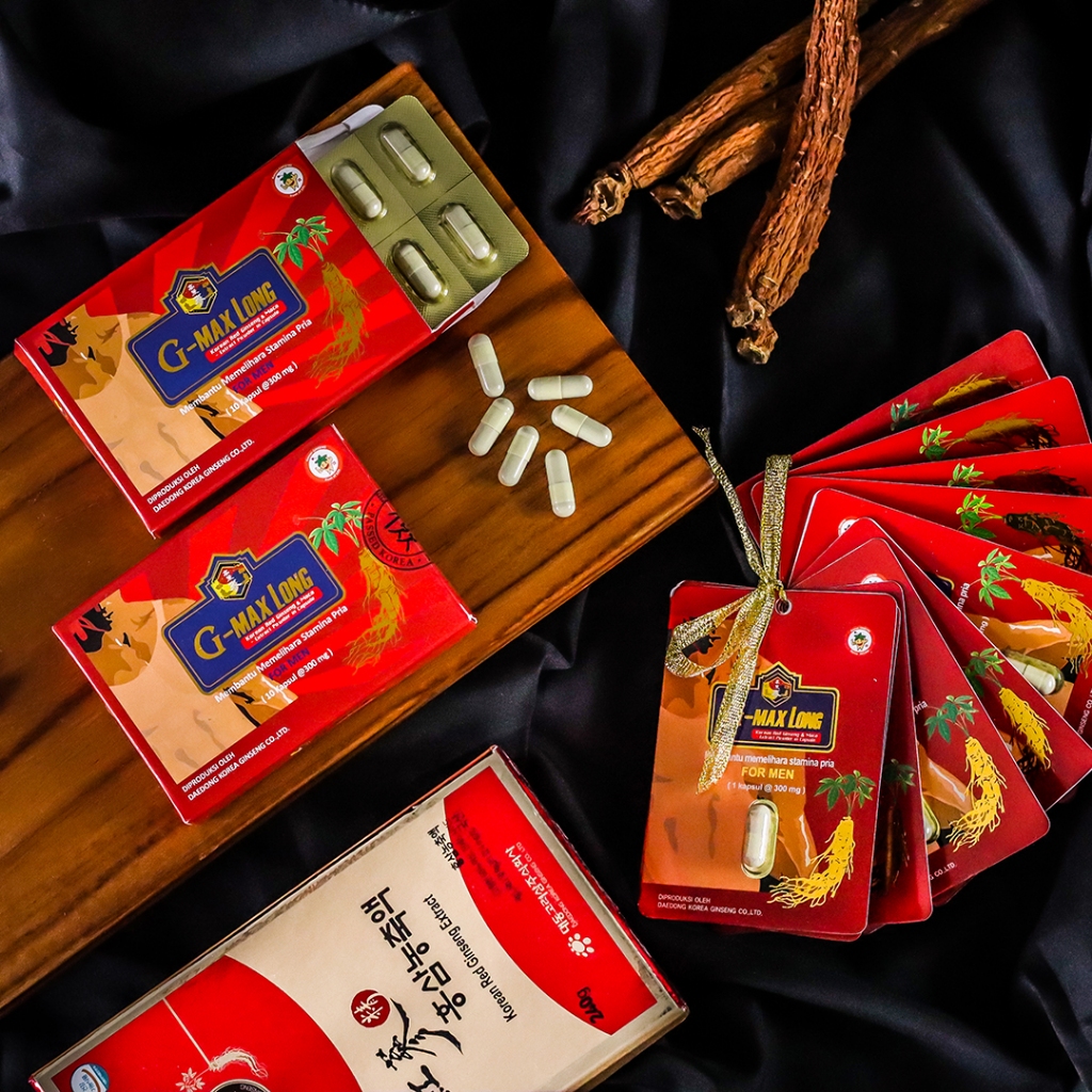 𝐆𝐑𝐀𝐓𝐈𝐒𝐎𝐍𝐆𝐊𝐈𝐑 • g max long 300mg isi 10 capsules korean red ginseng maca powder g-max