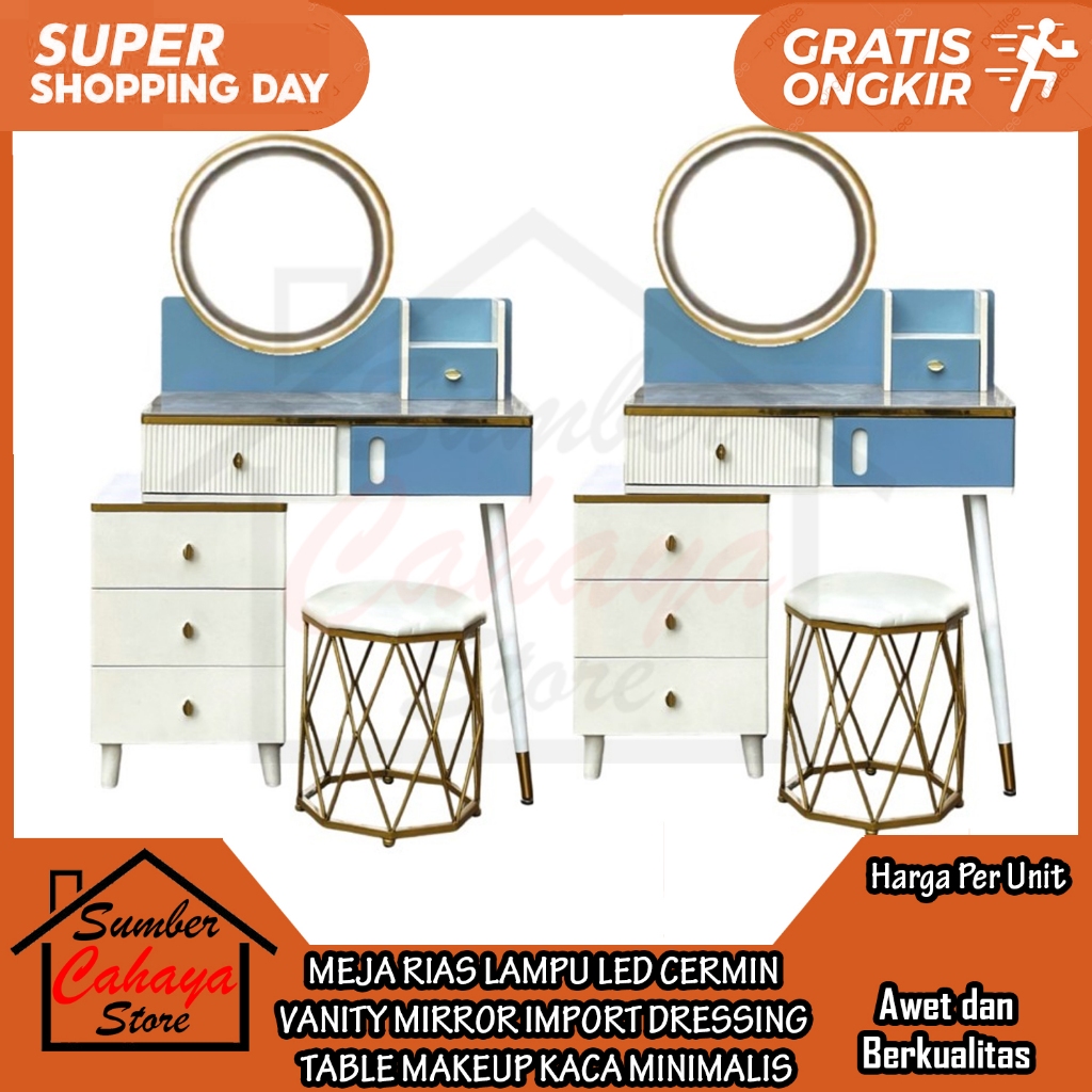 [Kargo] MEJA RIAS LAMPU LED CERMIN VANITY MIRROR IMPORT DRESSING TABLE MAKE UP KACA MINIMALIS MEJAA 