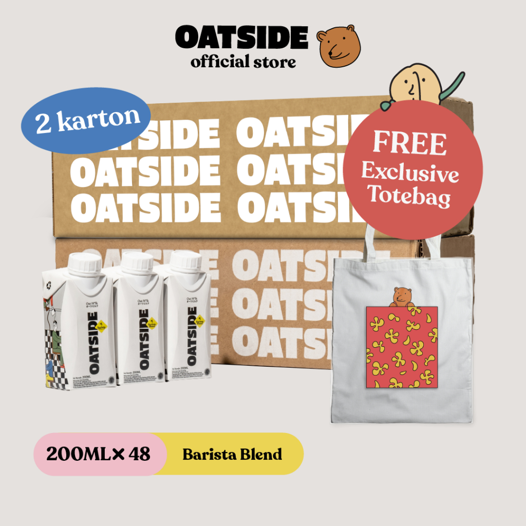 

OATSIDE Mini Cap Oat Milk Barista Blend 200ml (48Pcs)(Kemasan Tutup Botol) FREE Tote Bag Bear | Susu Oat