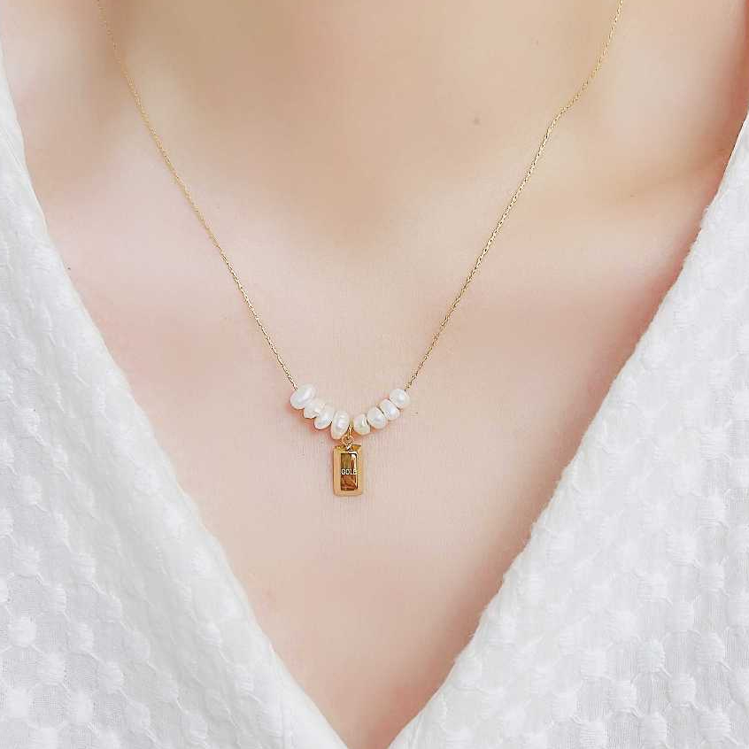 Meimai.Co Kalung Liontin Gold Batang With Pearl -K38- Kalung Wanita Liontin Emas Batang Mutiara Keci