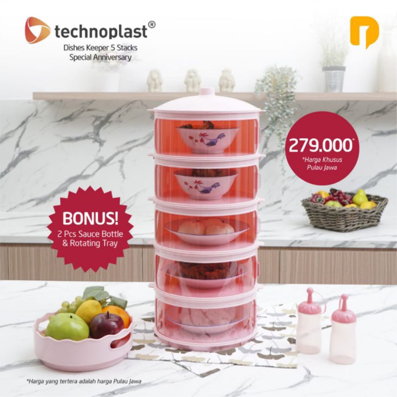 Technoplast Dishes Keeper Set 5 Susun | Penyimpanan Makanan aman dari lalat