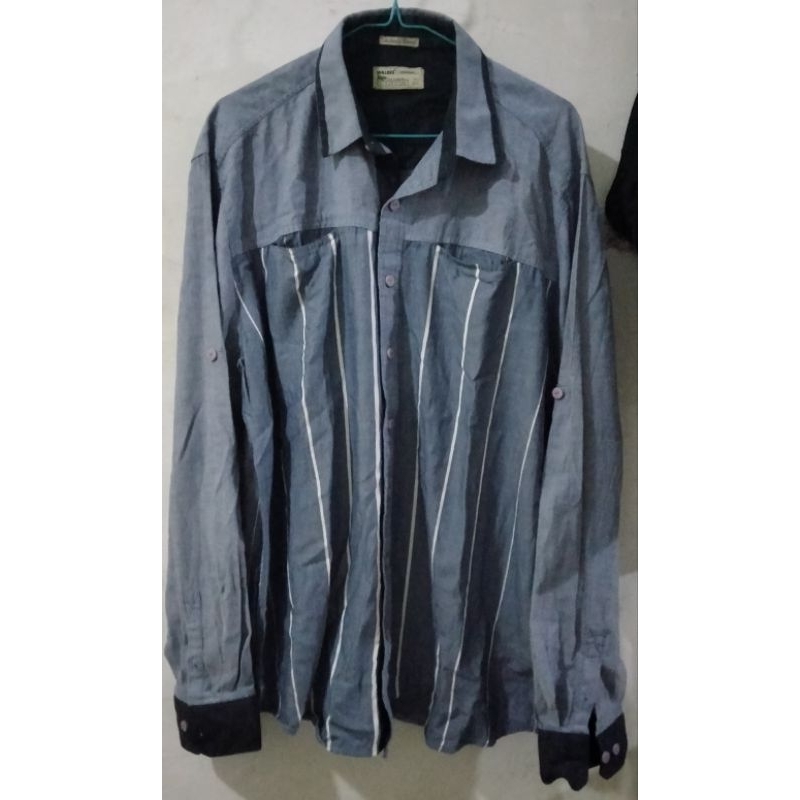 Kemeja Lengan Panjang/Pendek Pria Garis-garis Biru WALRUS New