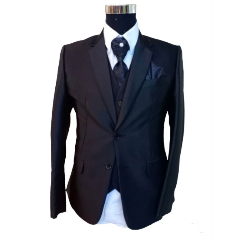 Jas pengantin hitam/jas wedding pria hitam polos/jas formal pria/jas semi woll premium