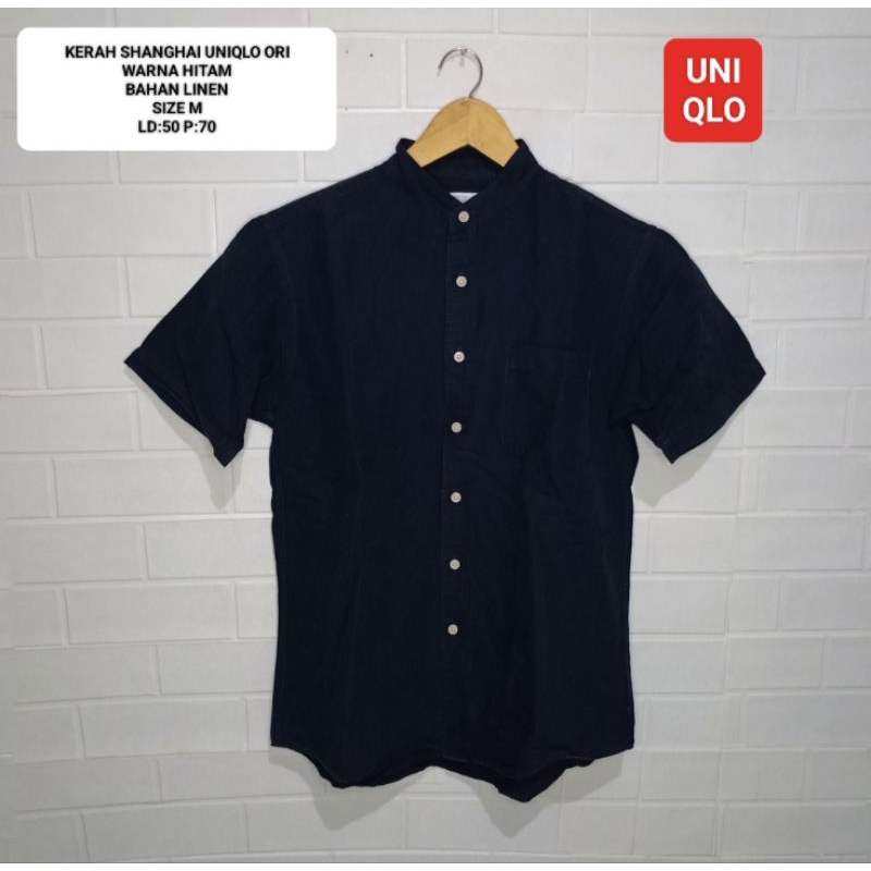 KEMEJA LINEN SHANGHAI HITAM UNIQLO ORI SIZE M LENGAN PENDEK