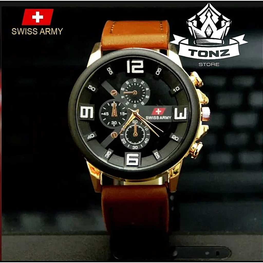 Jam tangan pria Swiss Army Kulit - jam tangan kulit sintetis fashion - jam tangan kasual pria