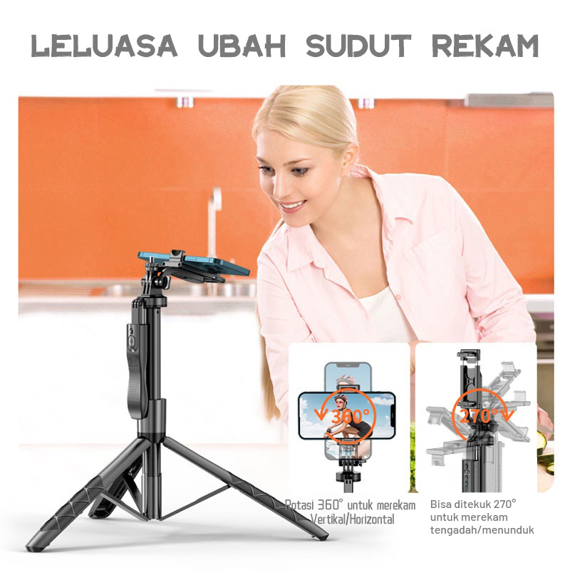 L16 Tongsis Tripod lampu LED Gimbal Stabilizer Bluetooth Selfie Stick Remote with LED 360° Rotate Tripod HP Kamera DSLR Tongsis 1530MM dengan 1/4 Antarmuka &amp; Pegangan Keseimbangan