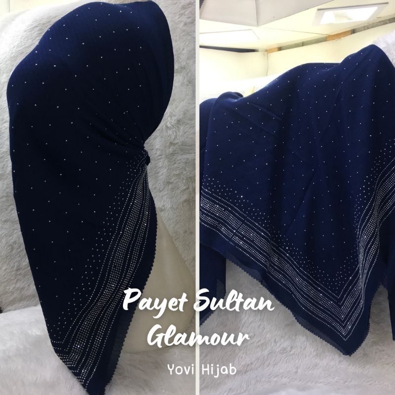 Hijab segi empat payet tabur glamour sultan/Kerudung segi empat potton ruby payet tabur mewah