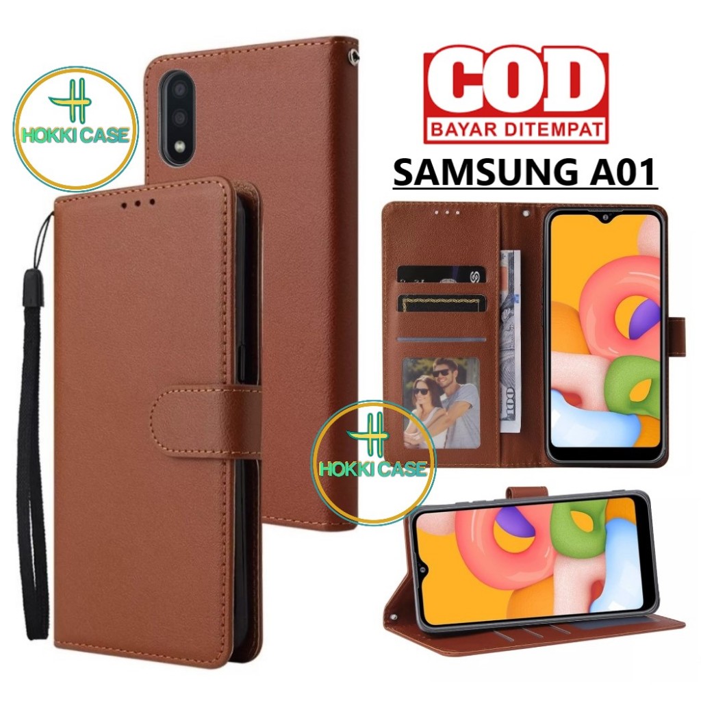 FLIP CASE SAMSUNG A01 | A01 CORE FLIP LEATHER CASE PREMIUM CASING DOMPET BAHAN KULIT CASE DARUNG BUK