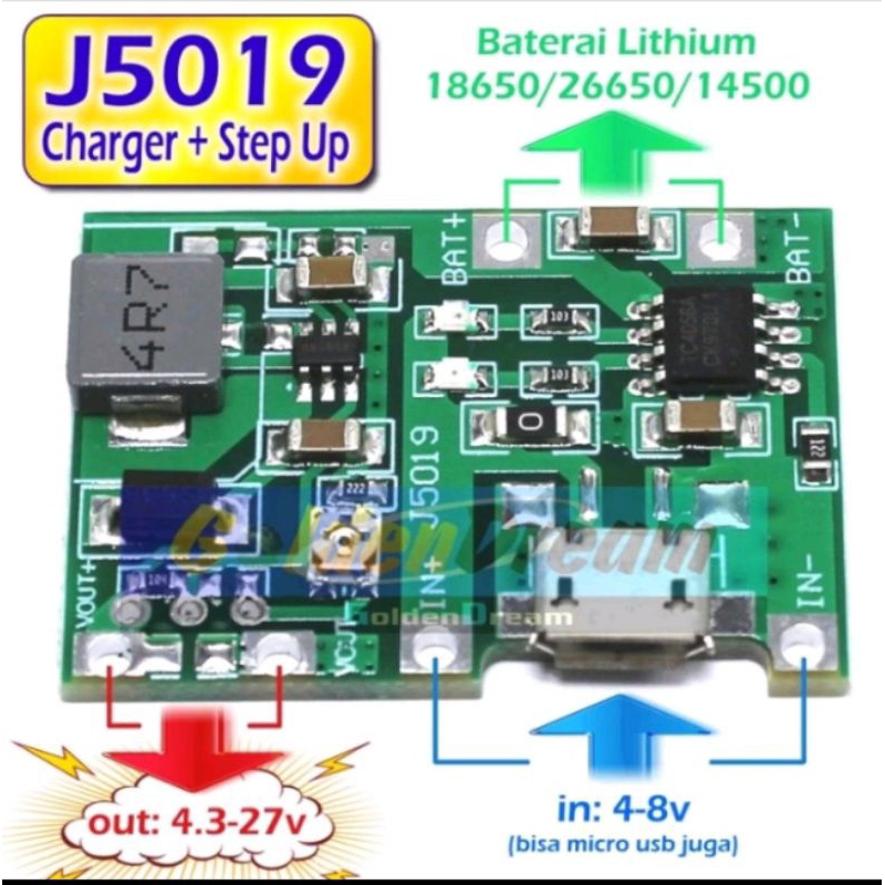 modul 2in1 charger+step up adjustable tp4056 mt3608 baterai Li