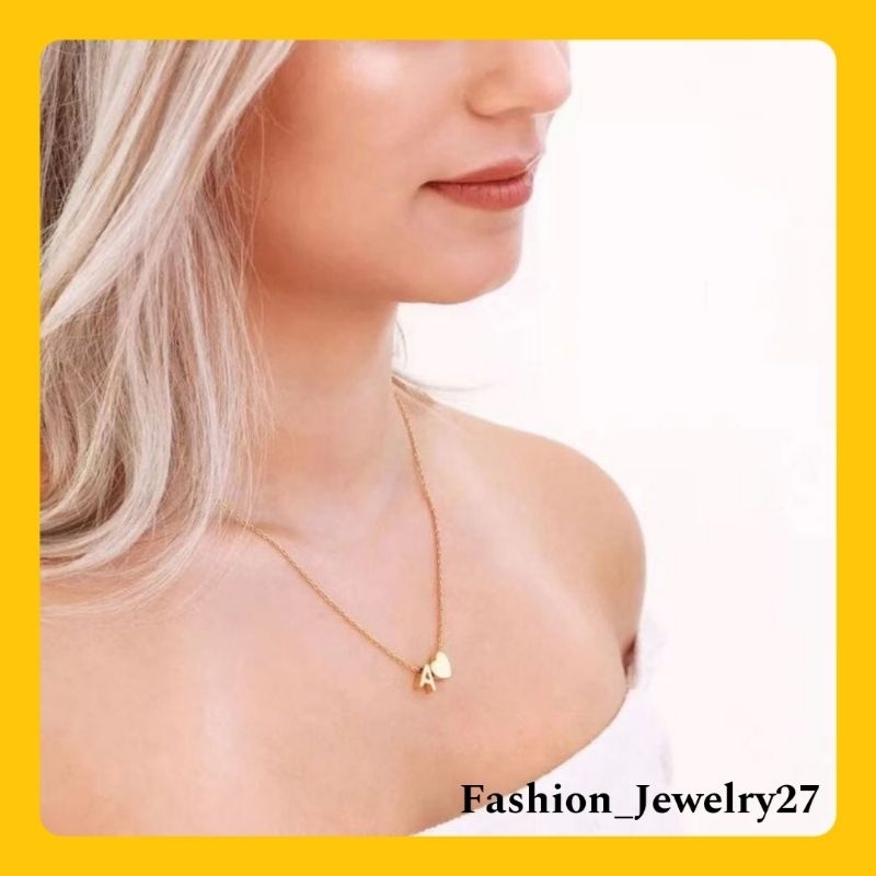 Kalung Wanita Titanium Inisial Huruf Abjad A-Z Liontin Huruf Dan Love