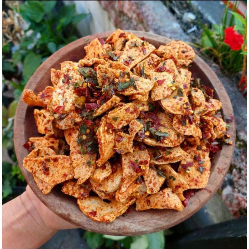 

Cemilan basreng bulet 1kg/1000gram pedas extra dan medium daun jeruk gurih renyah enak