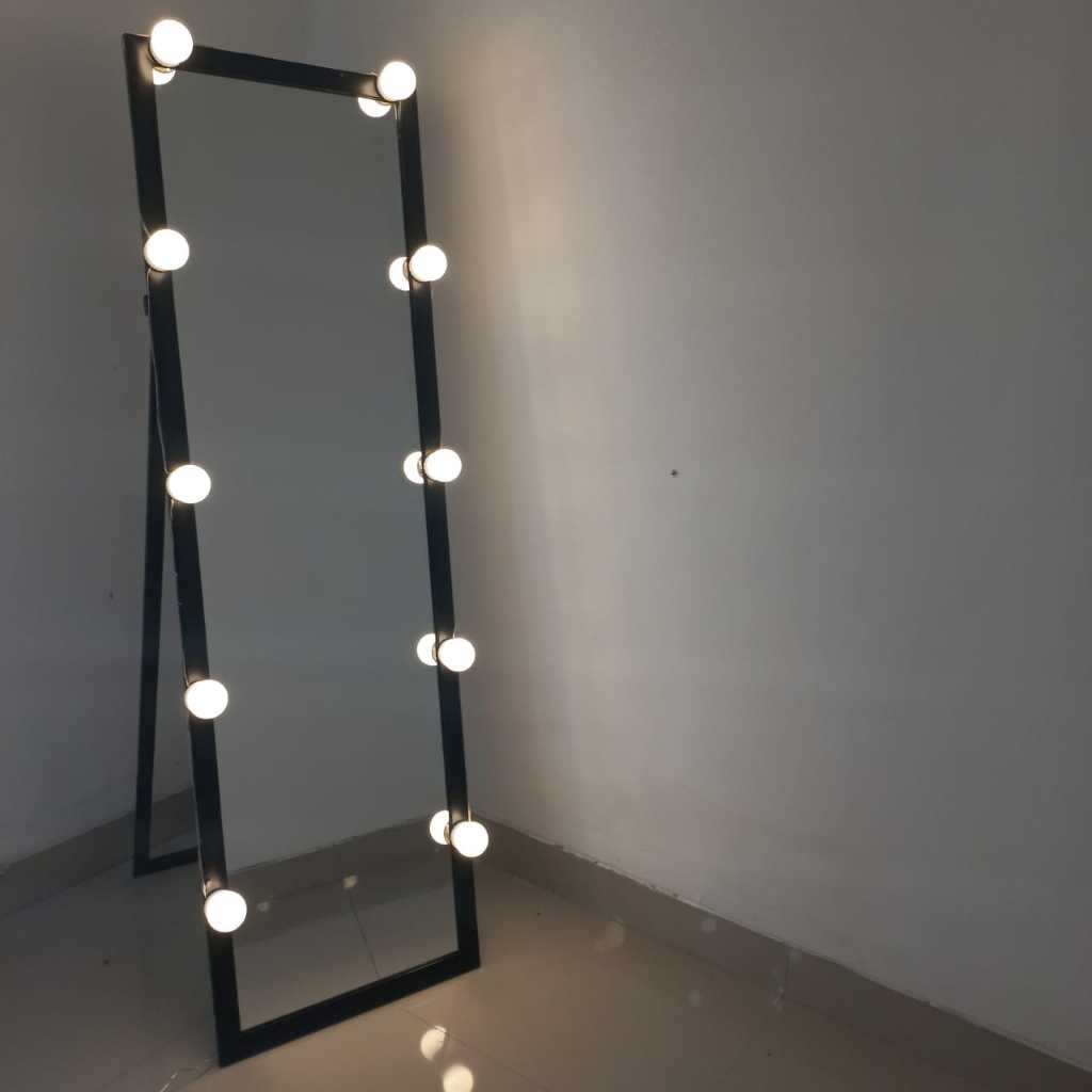 Cermin Aesthetic Estetik Standing Vanity Mirror Dekorasi Rumah Kaca Lampu Makeup Rias Berdiri Cermin