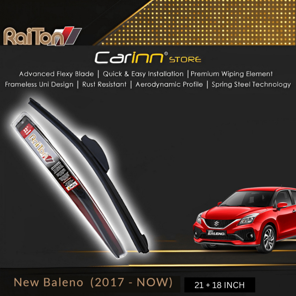 Raiton Sepasang Wiper Frameless Full Karet Kaca Depan Suzuki Baleno Hatchback 2017-On 21" & 18" -2 P