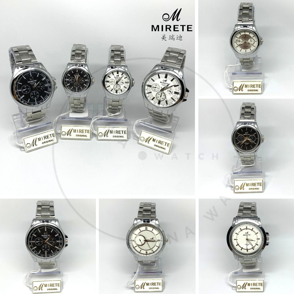 DAGE_NISA - JAM TANGAN COUPLE MIRETE MRT-RT05 RANTAI STAINLESS STEEL SILVER PLAT HITAM PUTIH