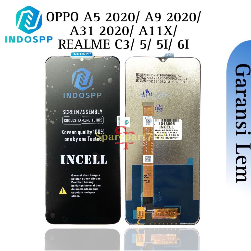 INCELL INDOSPP - LCD Touchscreen Fullset Oppo A5 2020 / CPH1931/ A9 2020 / A11X / CPH1937 / A31 2020 / CPH2015 / Realme 5 / RMX1911 / 5i / RMX2030 / 5S / RMX1925 / 6i / RMX2040 - GARANSI LEM