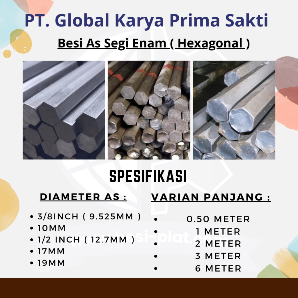 Besi As Segi Enam / As Hexagonal Diameter 17mm x 3 Meter