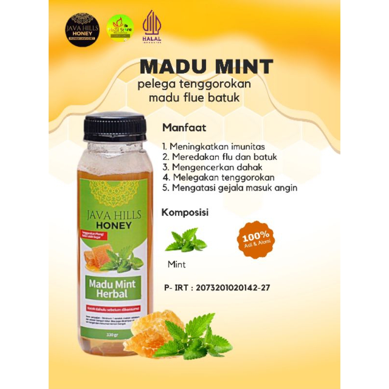 

Madu Mint JavaHills Honey | Pelega Tenggorokan | Madu Flu Batuk pilek 330 gram