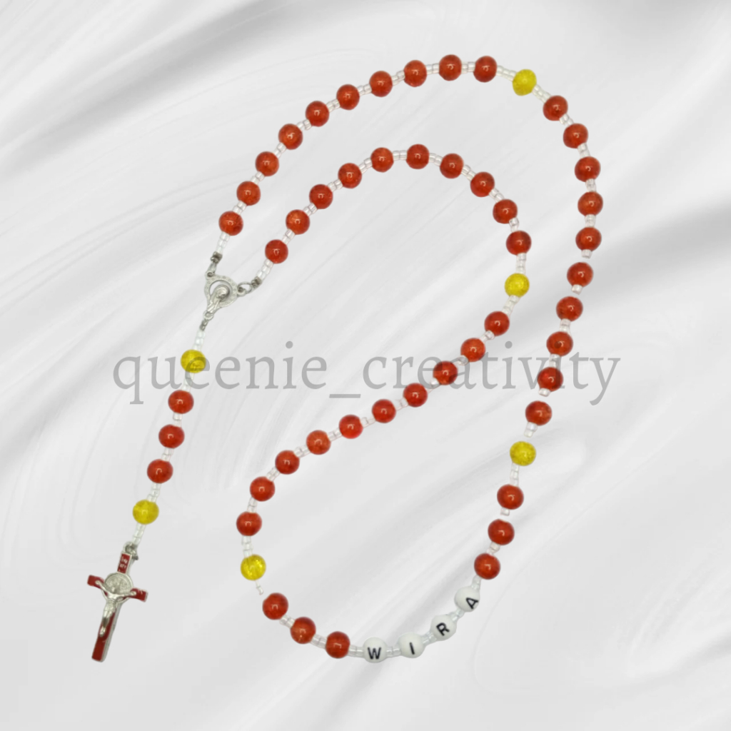 Rosario Kalung Beads Batu Kaca / Rosario Batu Kaca Merah Custome Nama