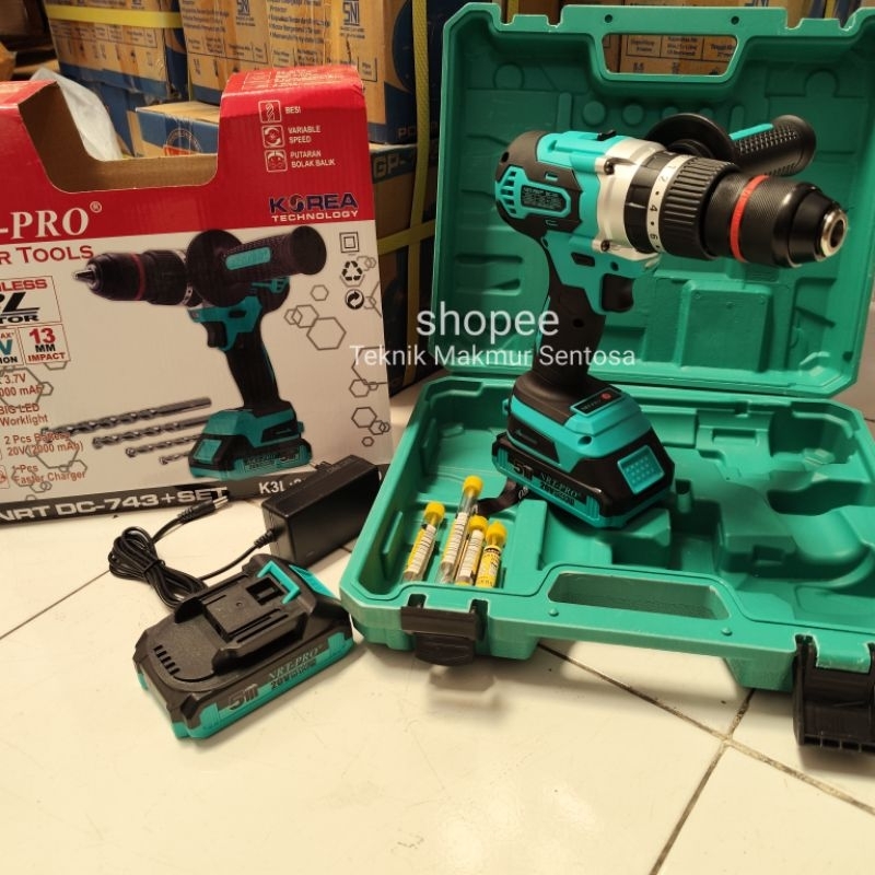 Mesin Bor Cordless Impact 13mm DC743 Set NRT PRO Baterai Tanpa Kabel 13 mm DC 743 NRT-PRO Brushless