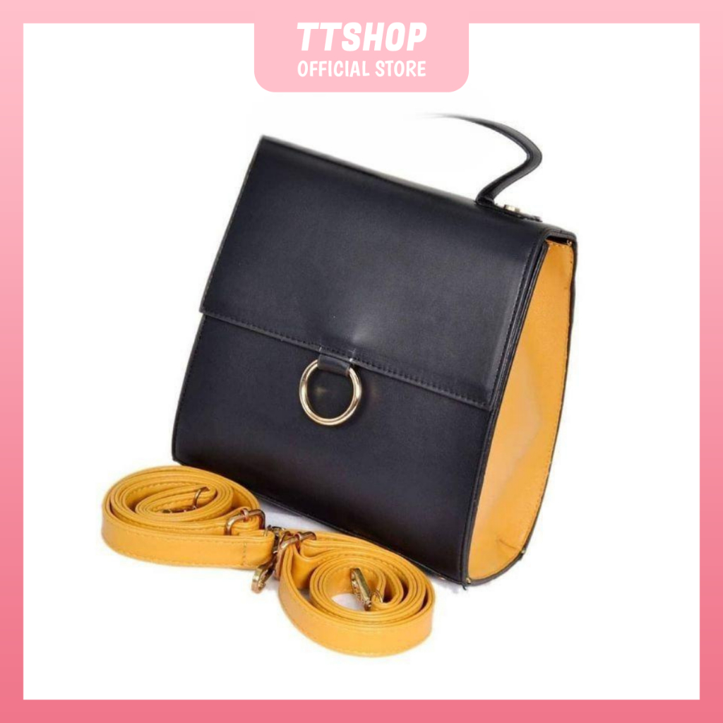 𝙏𝙏𝙎𝙃𝙊𝙋 Tas Ransel Cincin Polos Kulit Jeruk Wanita 230-1