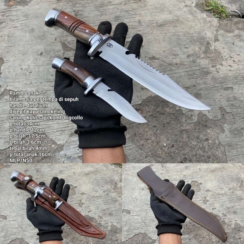 1 Set Pisau Survival Outdoor Rambo Premium