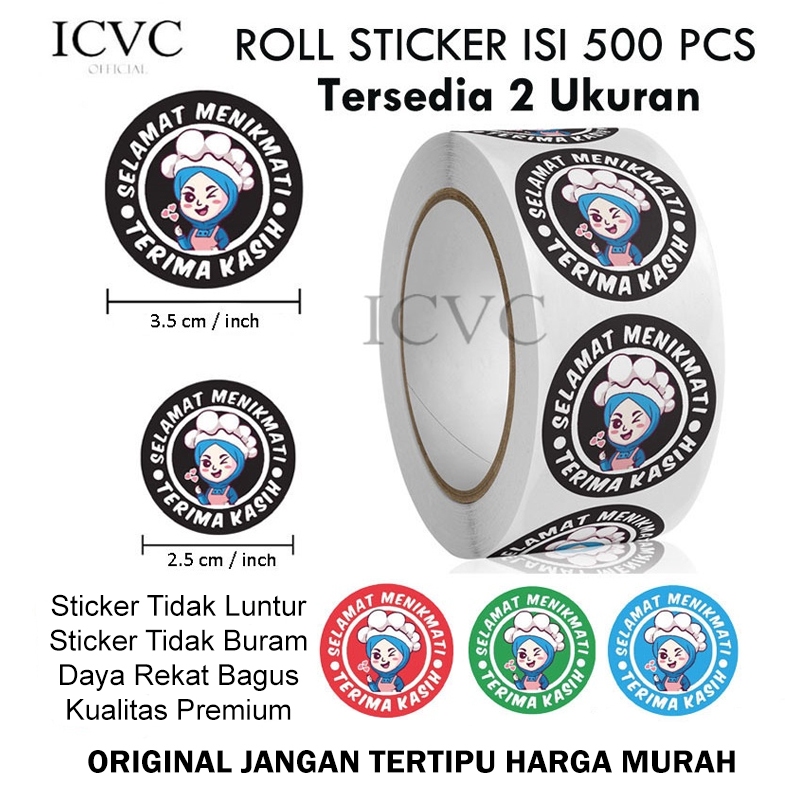 

New Import Roll Sticker (1 Roll Isi 500 Pcs) Selamat Menikmati 3.5 Cm - Sticker Thank You Label Makanan Import