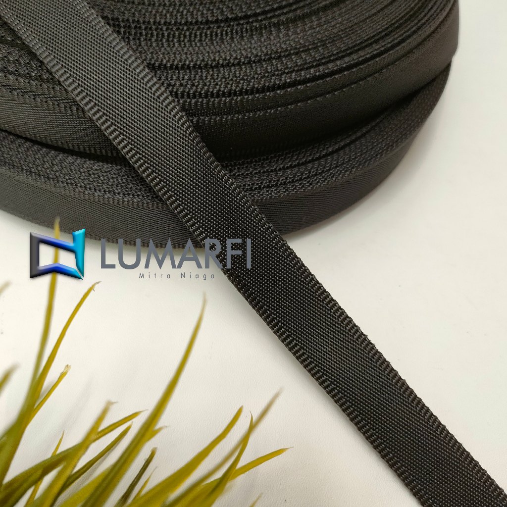 [METERAN] Tali Webbing Tali Bisban Tas 2 cm dan 2,5 cm Hitam motif garis pinggir