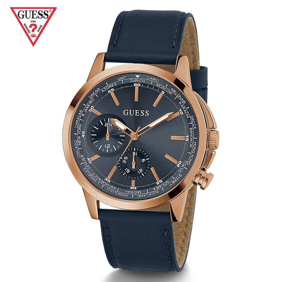 100% original Guess GW0540G2 - Jam Tangan Pria - Rosegold - Navy Leather Watch