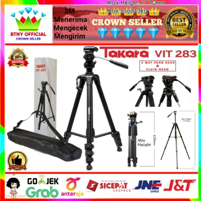 Takara VIT-283 Fluid Head Video Tripod Untuk Kamera Camcoder DSLR HP
