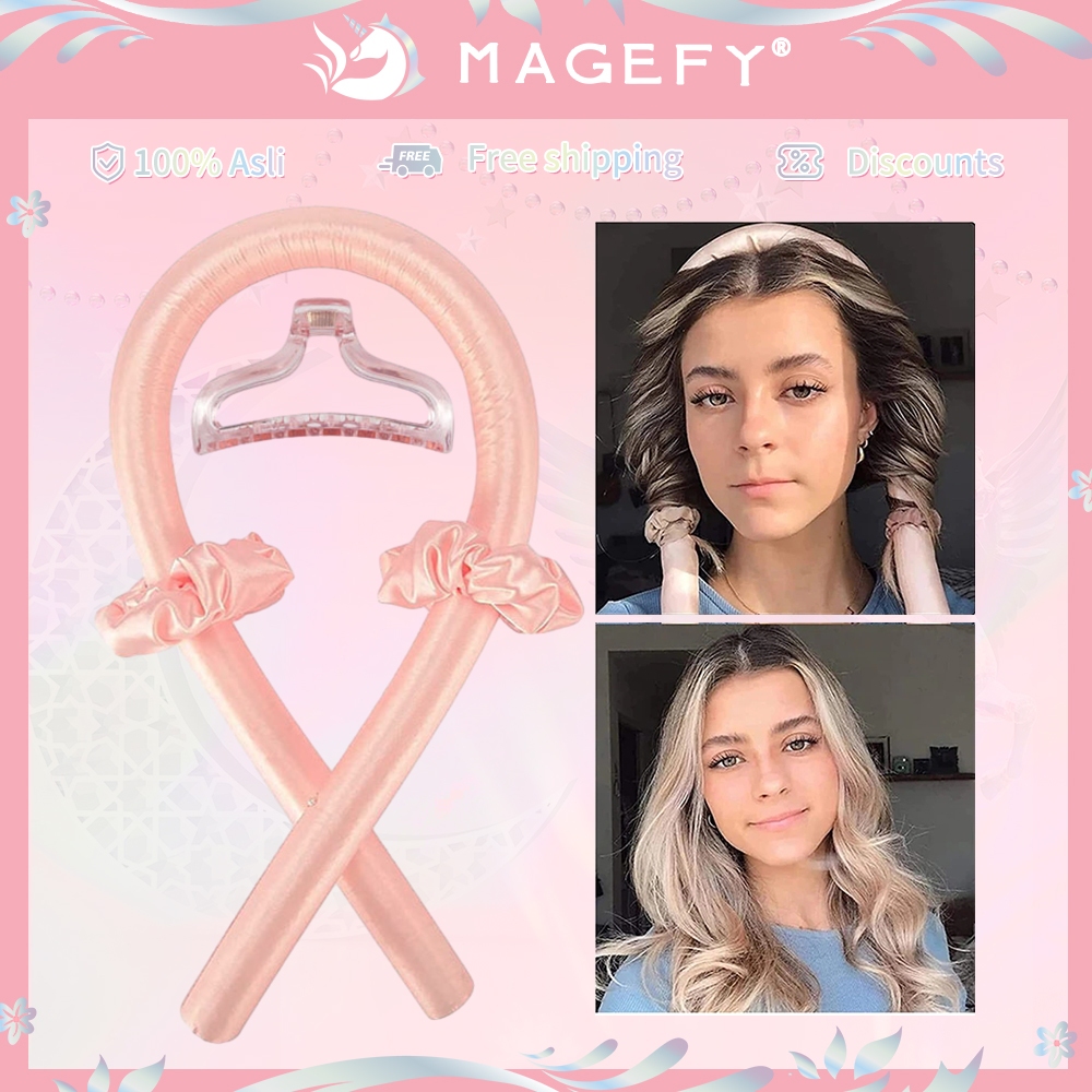MAGEFY Heatless Curls Band Rambut Panjang Dengan Rol Rambut Jepit Rambut Diy Styling 1460