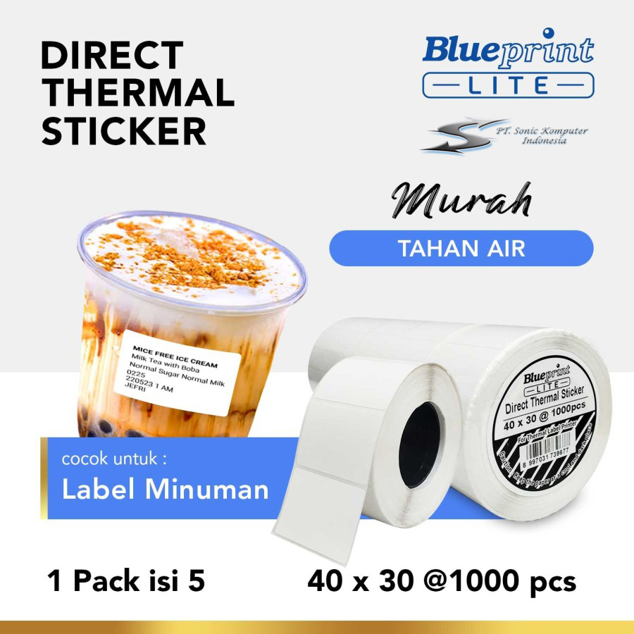 

Stiker Label Minuman 40x30 mm isi 1000pcs Label Barcode LITE BLUEPRINT Direct Thermal Sticker