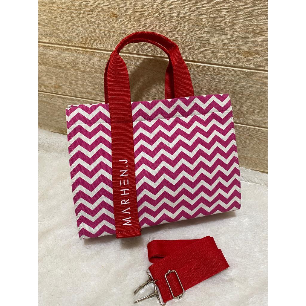 Tas Wanita MH J Tote Bag Zig Zag Kanvas Selempang Gaya Korea Import Batam Premium Slingbag Terbaru 2