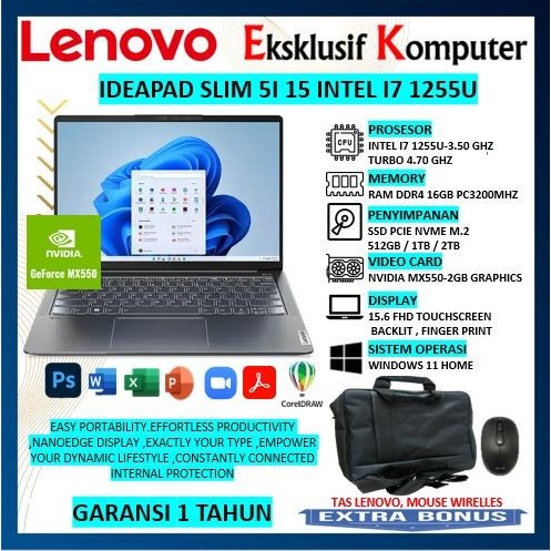 LENOVO IDEAPAD SLIM 5I 15 INTEL I7 1255U 16GB 1TGB MX550-2GB 15.6 FHD TOUCH BL FP WIN11 STORM GREY