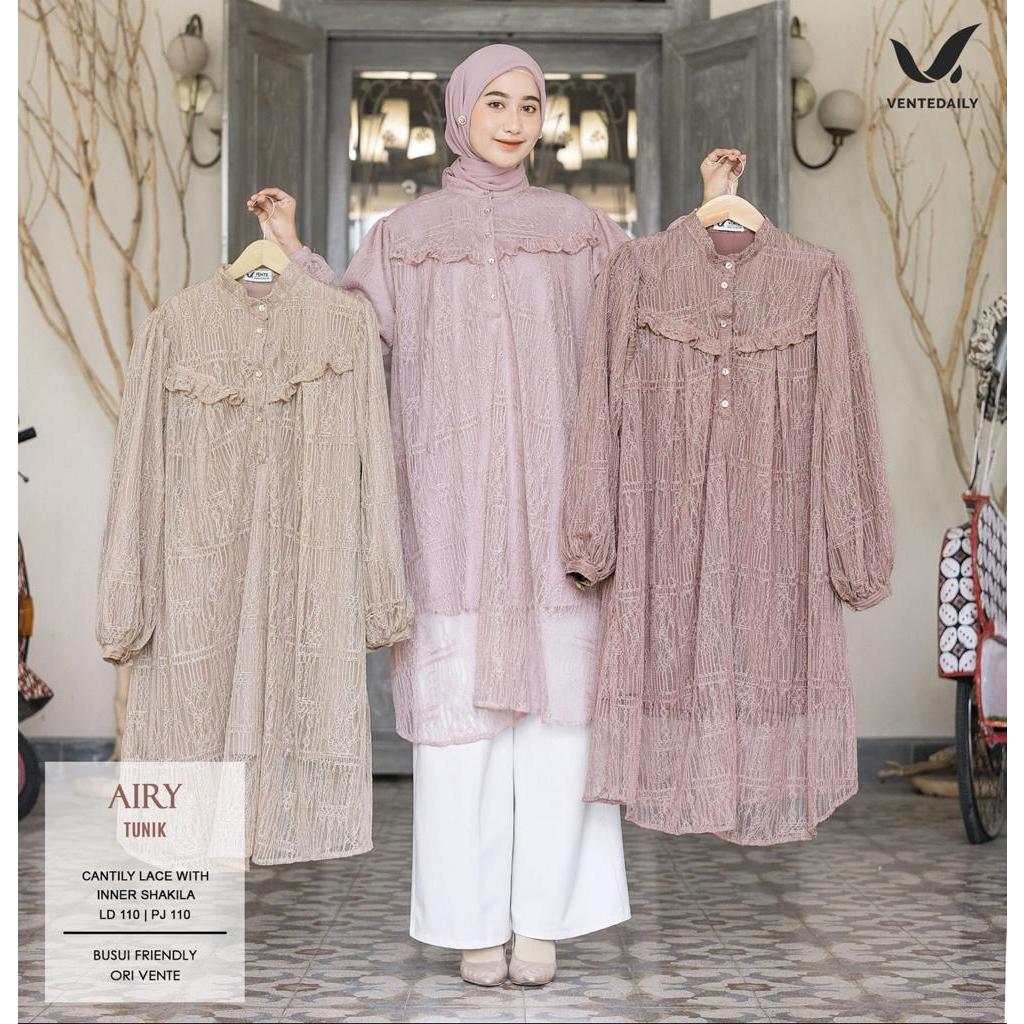 Vente Daily Airy Tunik / OOTD Wanita Kekinian Baju Outfit Kondangan Cantily Lace With Inner Shakila 