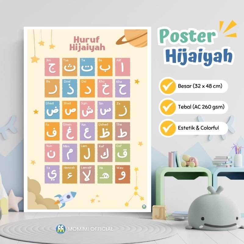 Poster Belajar HURUF HIJAIYAH Edukasi Anak Ukuran Besar dan Tebal (A3+ 260 gsm)