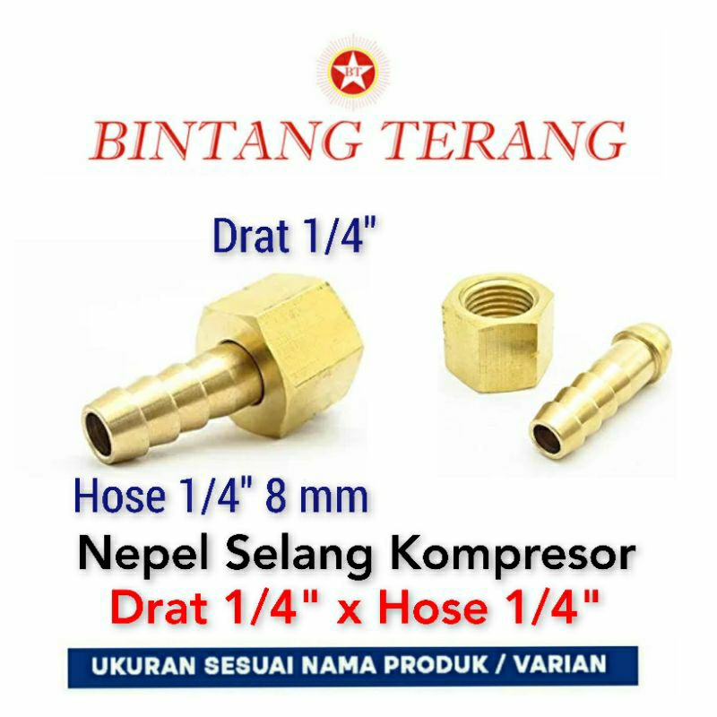 Nepel Selang Kompresor 1/2" x 1/2" / Nepel Drat Dalam Keran Kompresor / Nipple Nepple Kran Angin