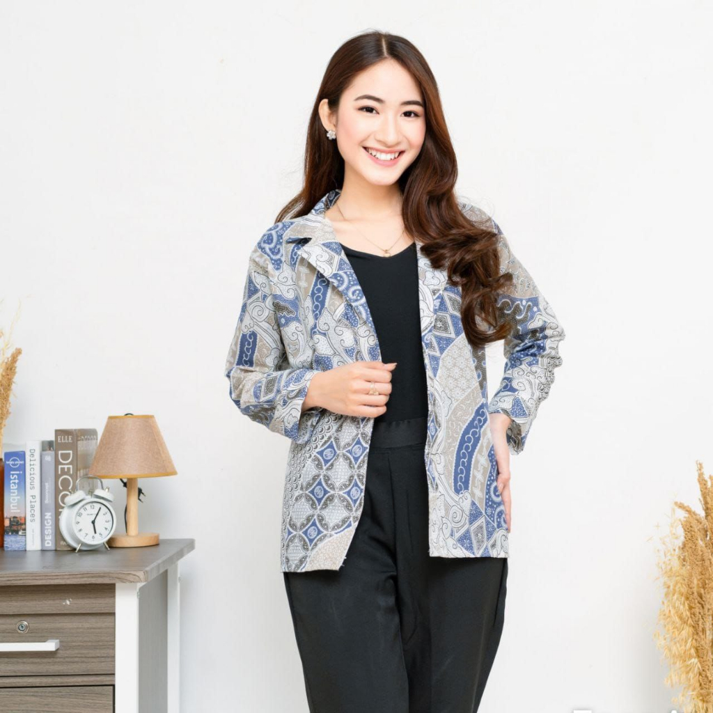 Blazer Batik Wanita Modern Kerja Kantor Lengan Panjang Modis Premium