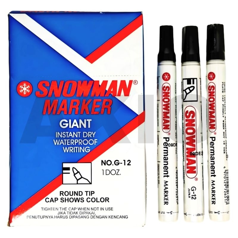 

Spidol PERMANEN SNOWMAN Hitam G-12 Permanent Marker Tidak Bisa Dihapus