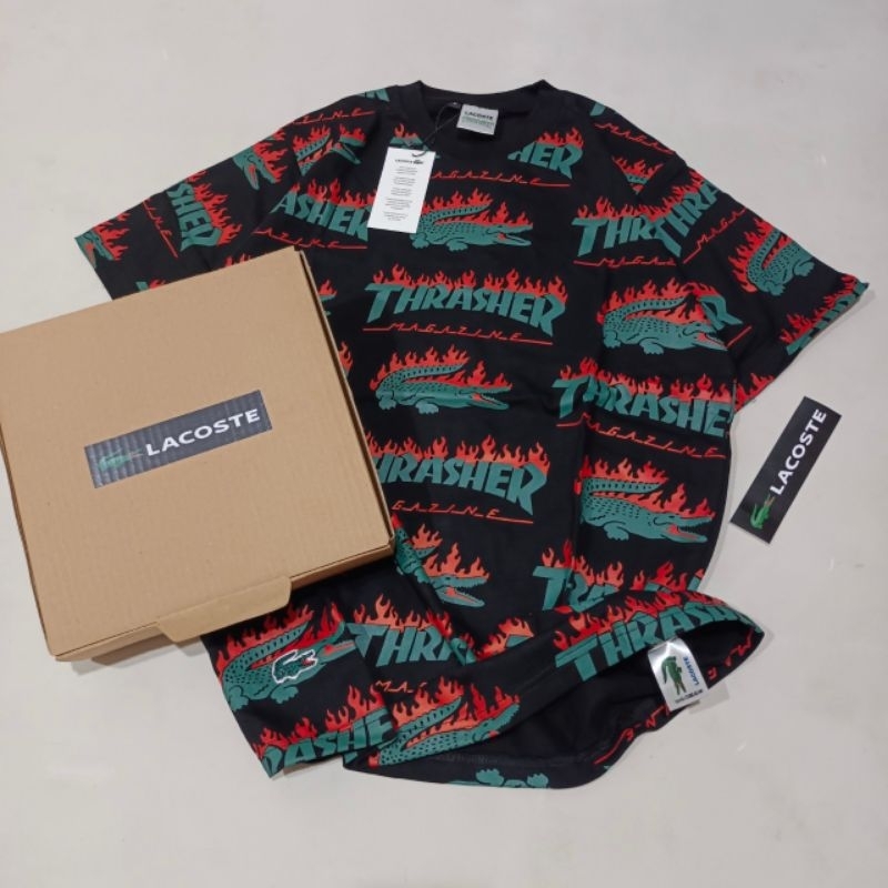 Kaos T Shirt Unisex Full Frint Lacoste Thrasher Logo Bordir The Best Quality 24s