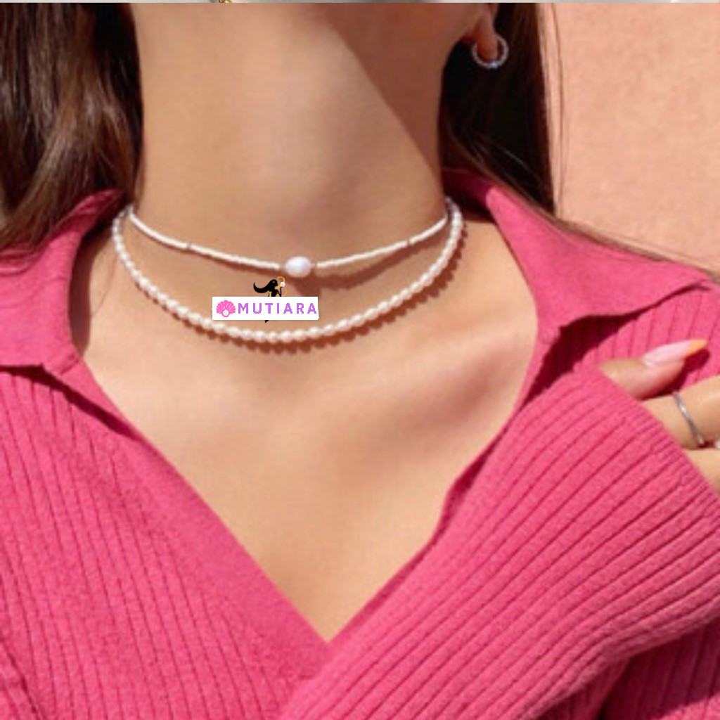 TERMURAH BERSERTIFIKAT  SATU SET dapat DUA KALUNG Mutiara Air Tawar Asli LOMBOK | Dua Kalung Mutiara