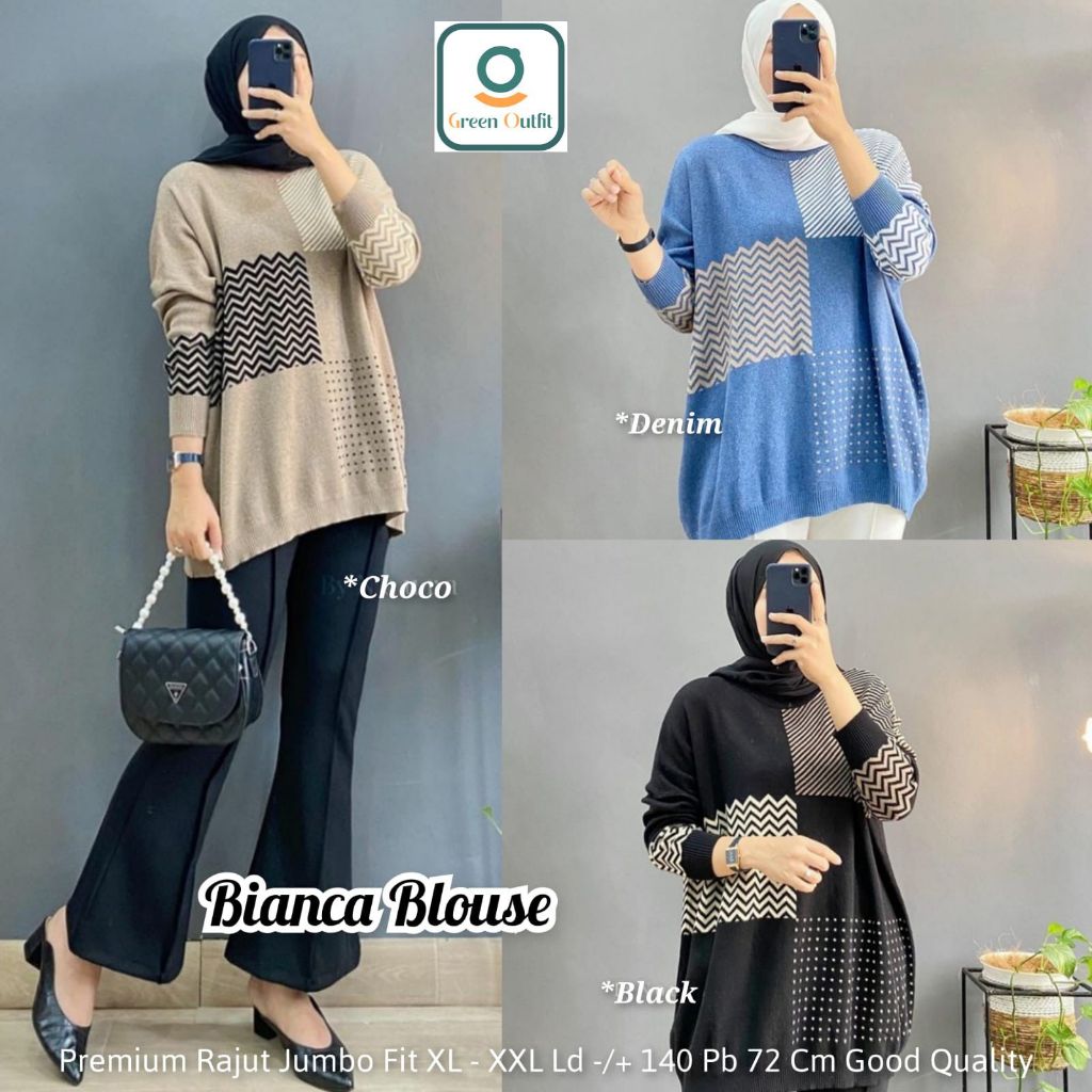 bnc blouse bluse blus atasan baju kaos rajut jumbo big over size xxxxl ld 140 import tebal melar dis