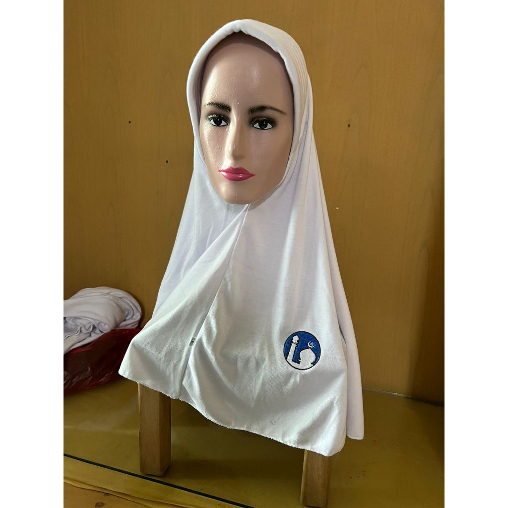 TERLARIS KERUDUNG SEKOLAH ISLAM AL AZHAR BAHAN JERSEY, MODEL BERGO WARNA PUTIH DAN COKLAT