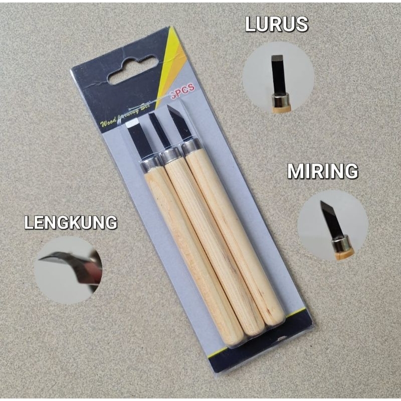 Pahat Ukir Mini 3 PCS Gagang Kayu 2923